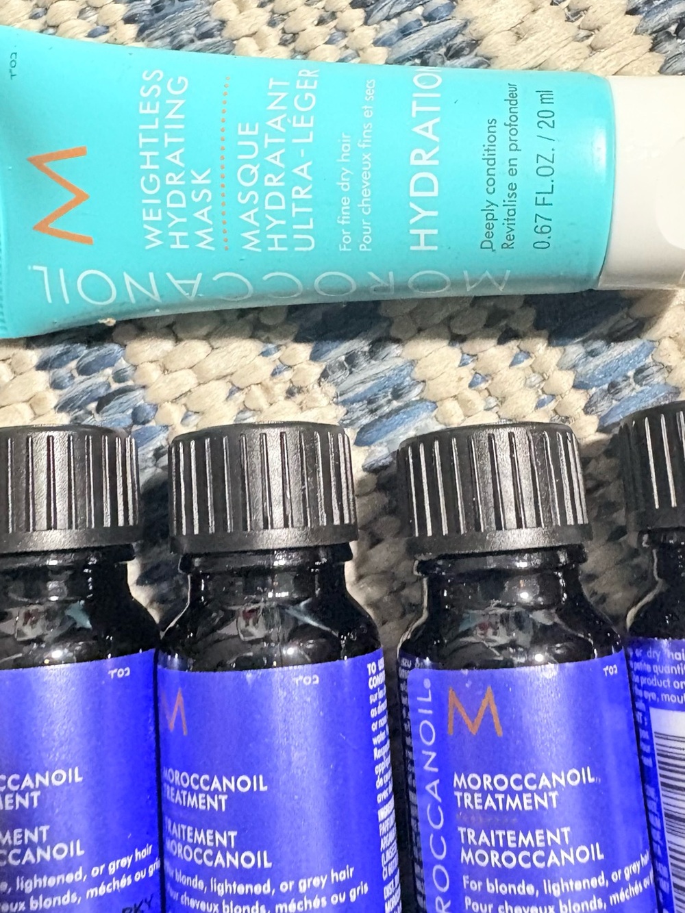 Moroccanoil Blue Bottles with Aqua Hydration Mask